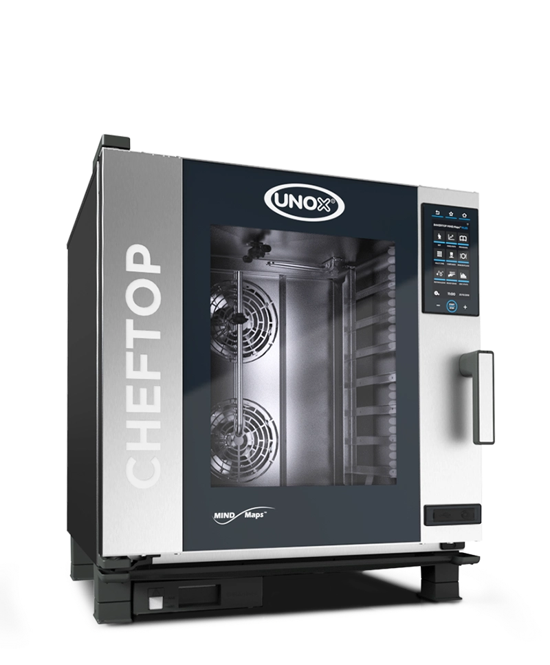 Forno combinado  Cheftop Mind.Maps da Unox, com design moderno e elegante, equipado com interface touchscreen intuitiva.
